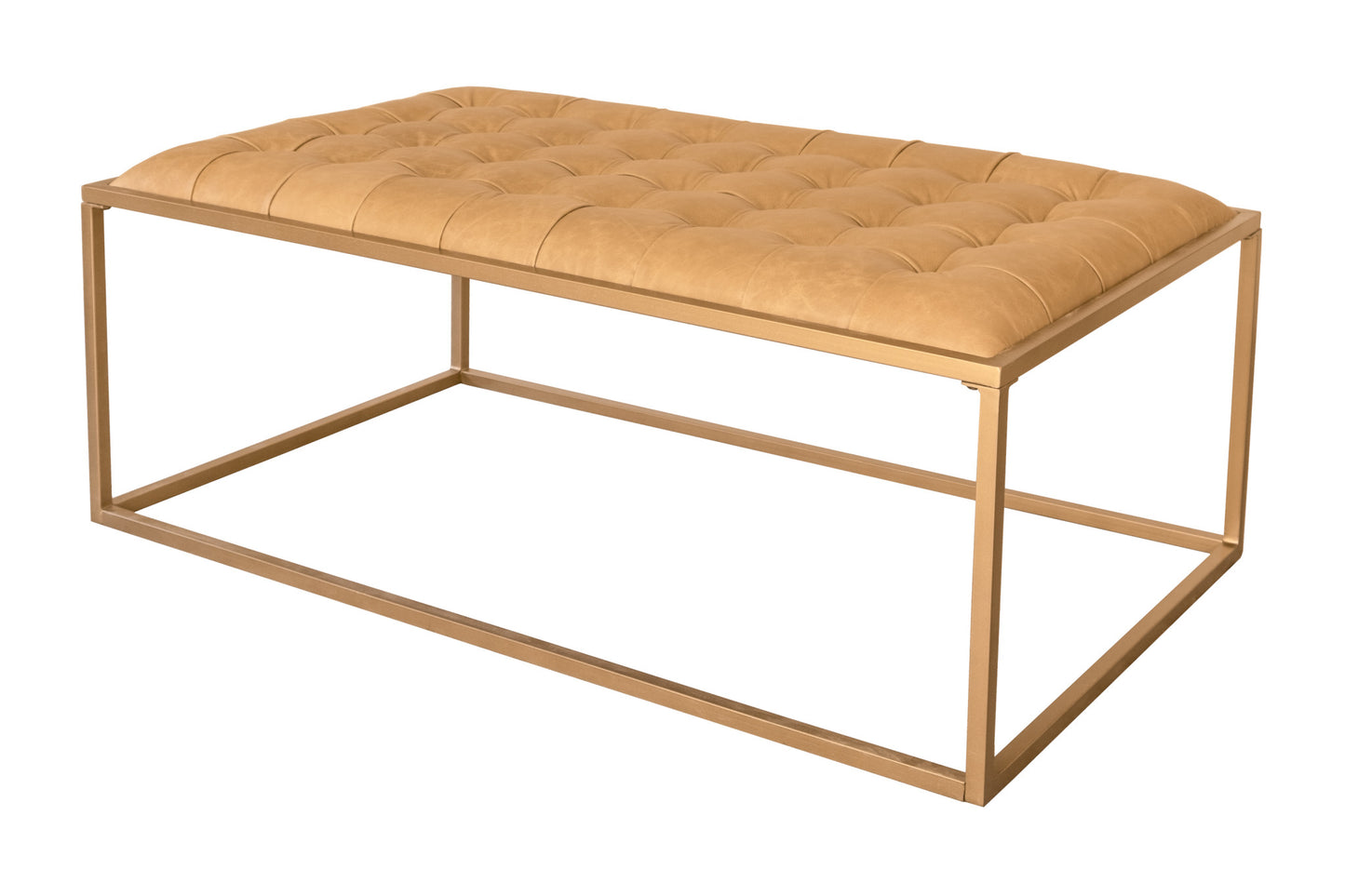 Gold & Brown Leather Rectangular Coffee Table image 4