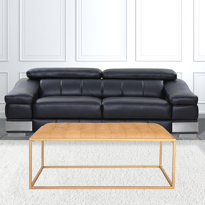 Gold & Brown Leather Coffee Table