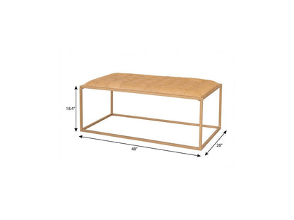 Gold & Brown Leather Rectangular Coffee Table image 5