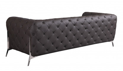 Brown Italian Leather Chesterfield Sofa With Silver Legs