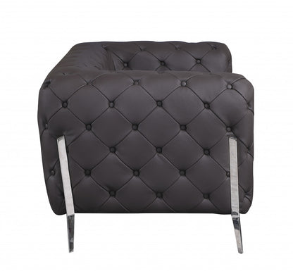 Brown Italian Leather Chesterfield Sofa With Silver Legs