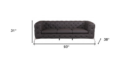Brown Italian Leather Chesterfield Sofa With Silver Legs