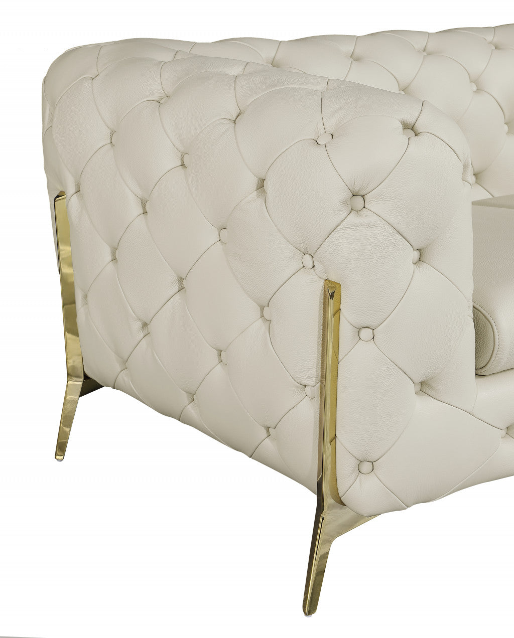 Beige Italian Leather Chesterfield Sofa With Silver Legs