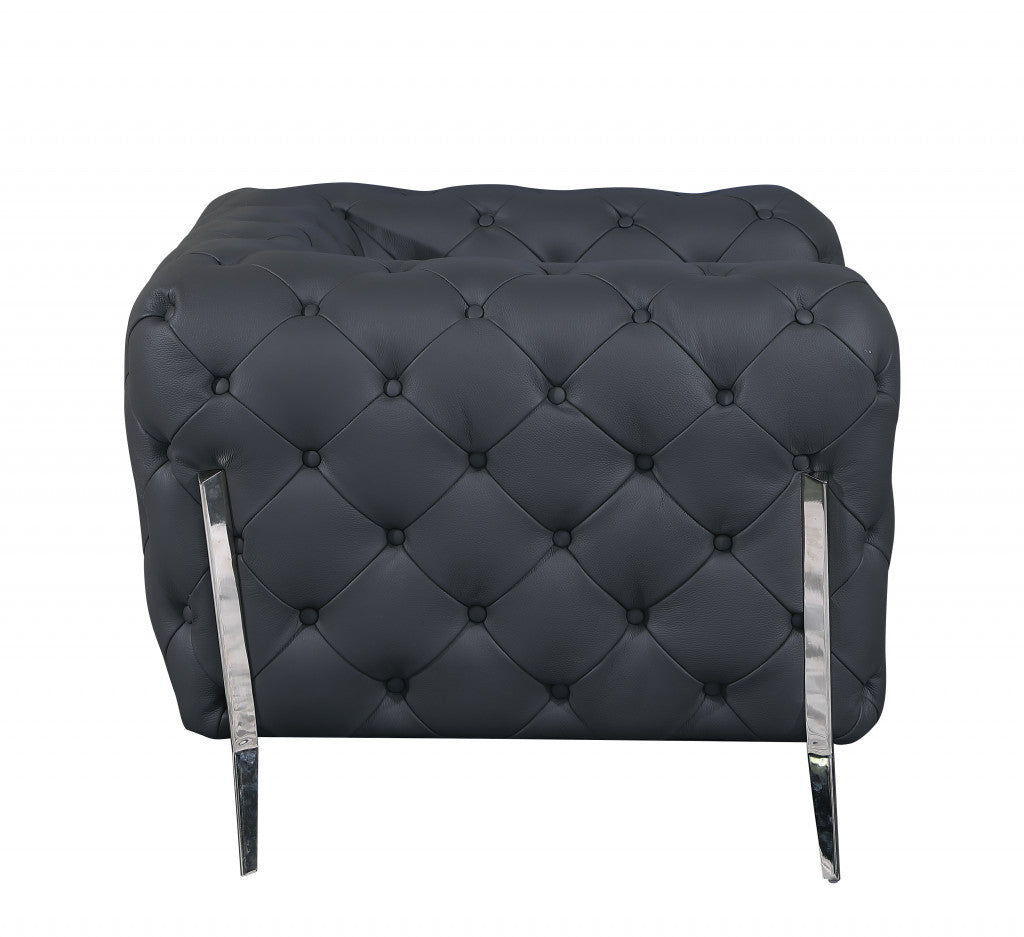 Dark Gray Italian Leather Chesterfield Sofa With Silver Legs