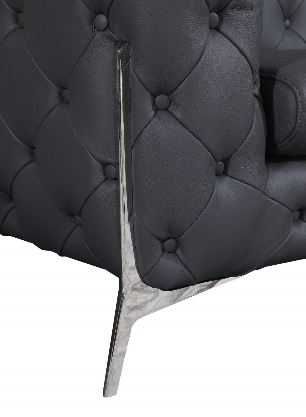 Dark Gray Italian Leather Chesterfield Sofa With Silver Legs