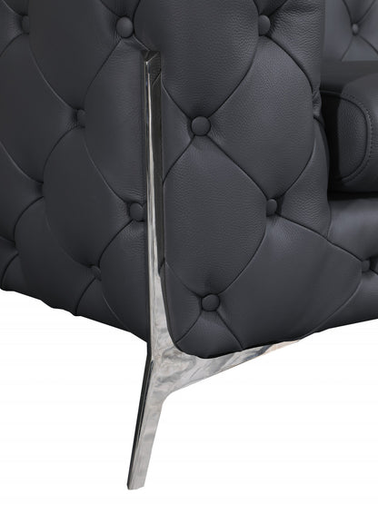 Dark Gray Italian Leather Chesterfield Sofa With Silver Legs