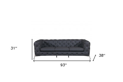 Dark Gray Italian Leather Chesterfield Sofa With Silver Legs