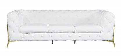 White Italian Leather Chesterfield Sofa With Silver Legs
