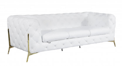 White Italian Leather Chesterfield Sofa With Silver Legs