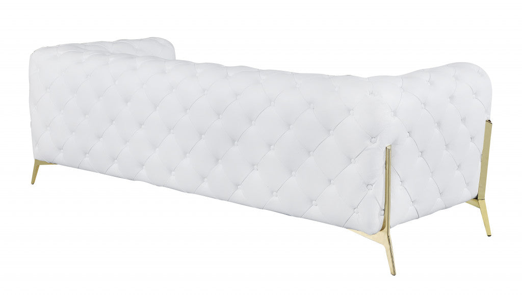 White Italian Leather Chesterfield Sofa With Silver Legs