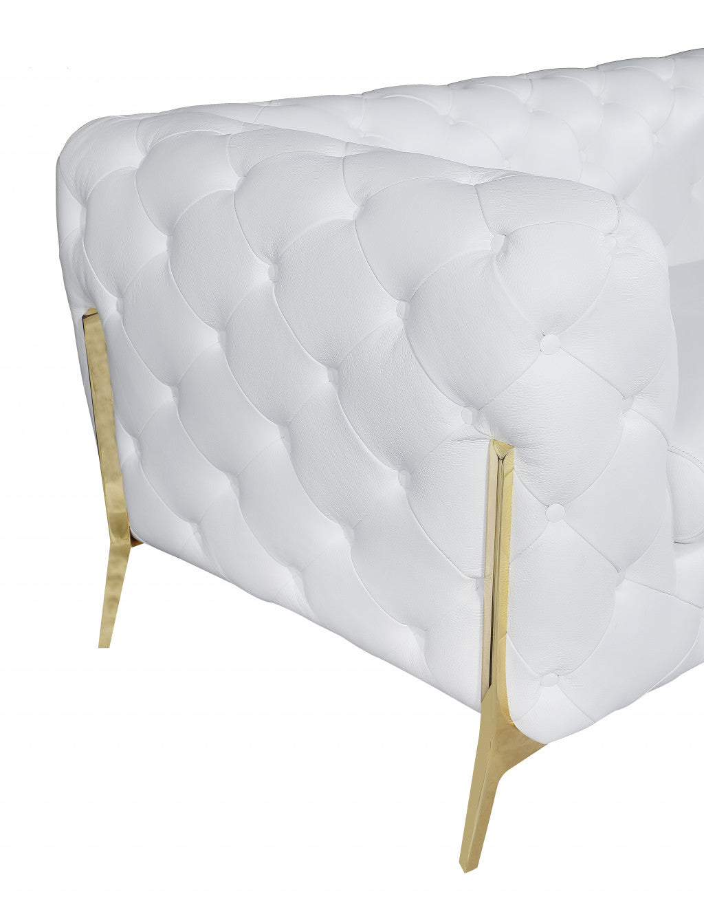 White Italian Leather Chesterfield Sofa With Silver Legs