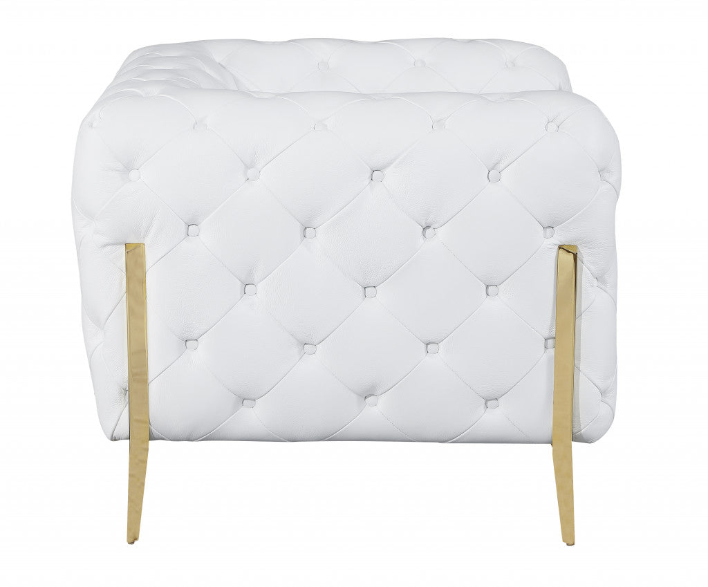 White Italian Leather Chesterfield Sofa With Silver Legs