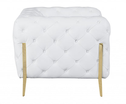 White Italian Leather Chesterfield Sofa With Silver Legs