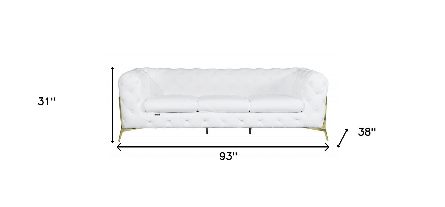 White Italian Leather Chesterfield Sofa With Silver Legs