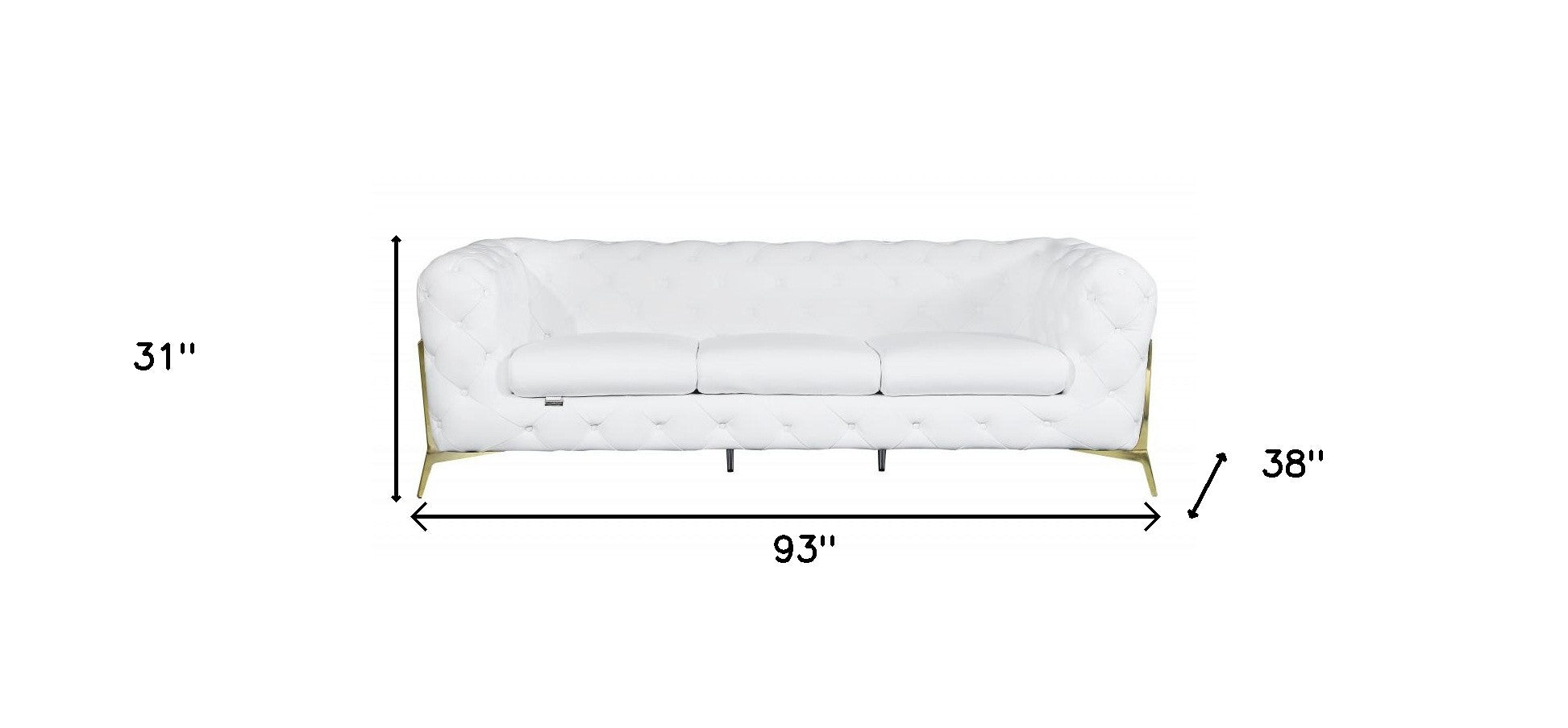 White Italian Leather Chesterfield Sofa With Silver Legs