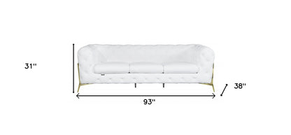 White Italian Leather Chesterfield Sofa With Silver Legs