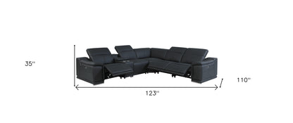 Black Italian Leather U Shaped 6 Piece Sectional w/ Console
