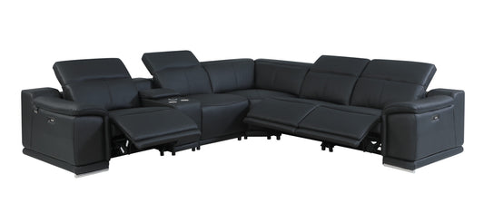 Black Italian Leather U Shaped 6 Piece Sectional w/ Console