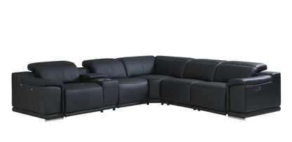 Black Italian Leather U Shaped 6 Piece Sectional w/ Console