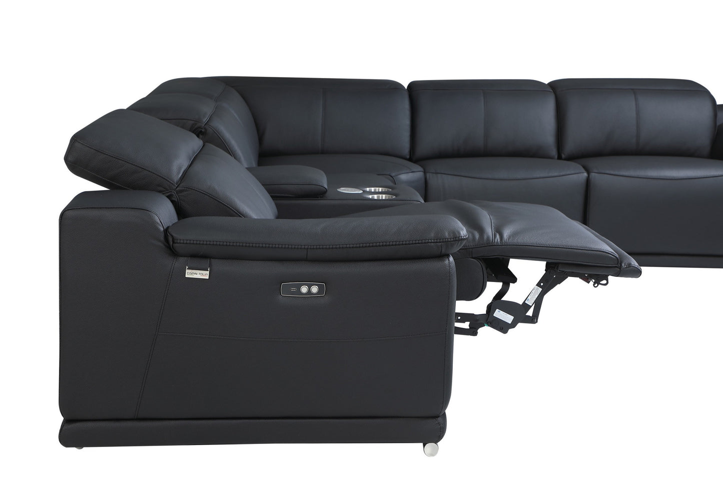 Black Italian Leather U Shaped 6 Piece Sectional w/ Console