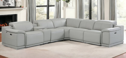 Light Gray Italian Leather U Shaped 6 Piece Sectional w/ Console