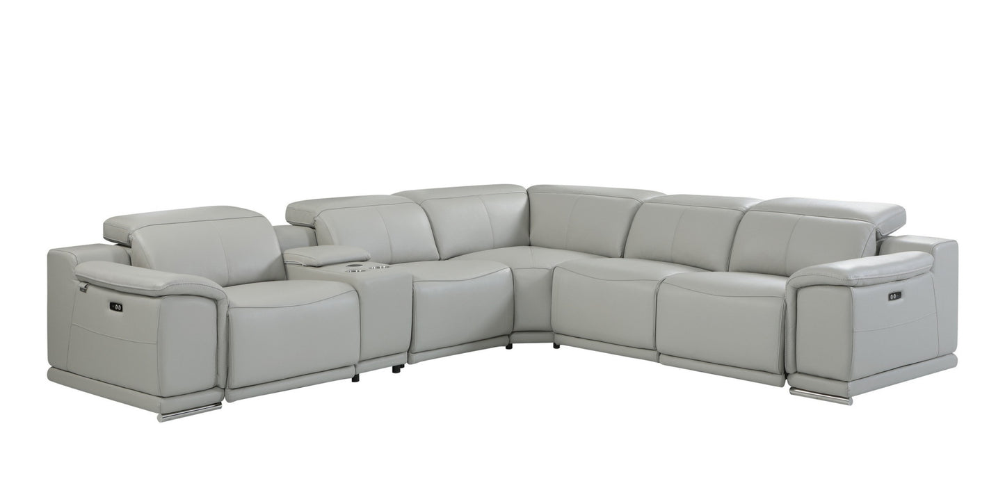 Light Gray Italian Leather U Shaped 6 Piece Sectional w/ Console