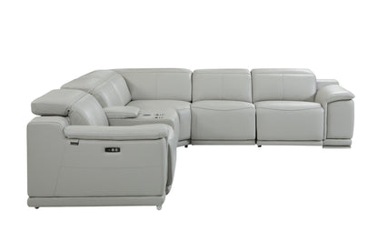 Light Gray Italian Leather U Shaped 6 Piece Sectional w/ Console