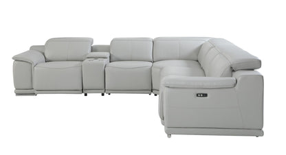 Light Gray Italian Leather U Shaped 6 Piece Sectional w/ Console