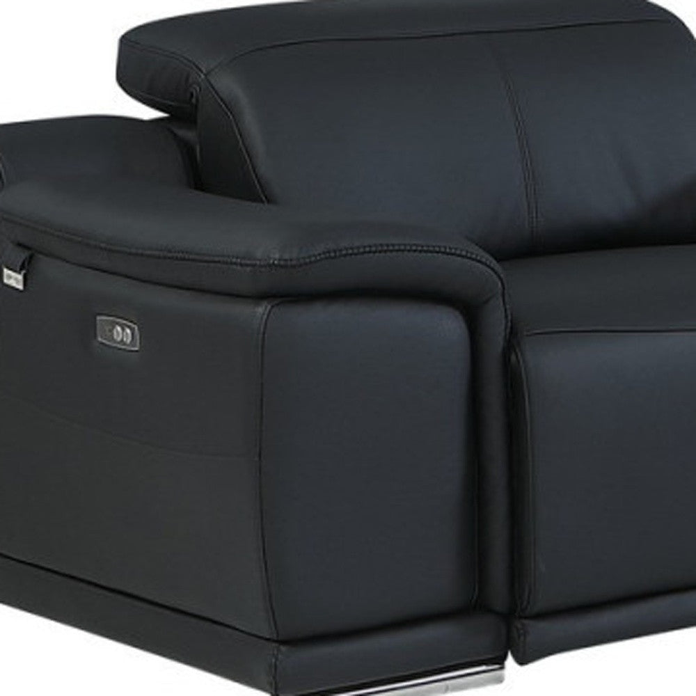 Black Italian Leather U Shaped Seven Piece Sectional w/ Console