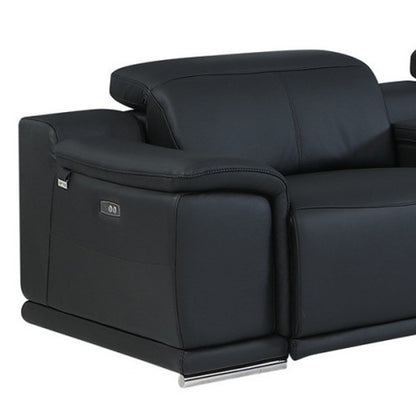 Black Italian Leather U Shaped Seven Piece Sectional w/ Console