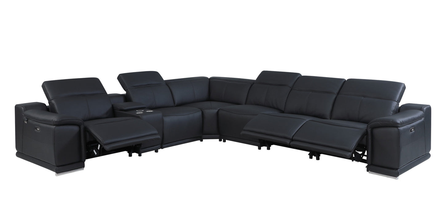 Black Italian Leather U Shaped Seven Piece Sectional w/ Console