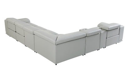 Light Gray Italian Leather U Shaped Seven Piece Sectional w/ Console