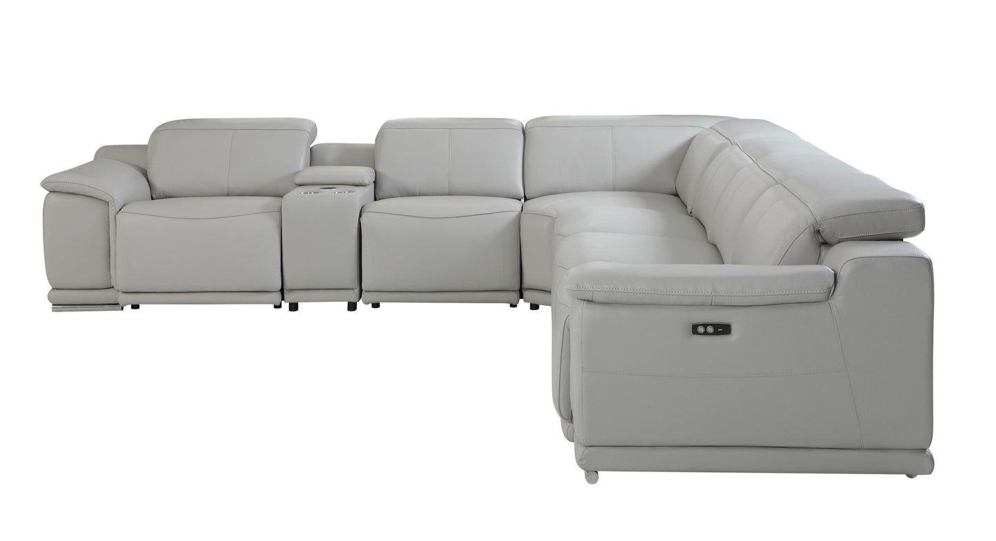 Light Gray Italian Leather U Shaped Seven Piece Sectional w/ Console
