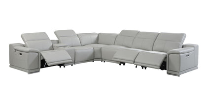 Light Gray Italian Leather U Shaped Seven Piece Sectional w/ Console