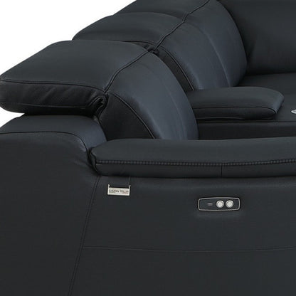 Black Italian Leather U Shaped Seven Piece Sectional w/ Console