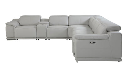Light Gray Italian Leather U Shaped Seven Piece Sectional w/ Console