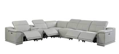 Light Gray Italian Leather U Shaped Seven Piece Sectional w/ Console