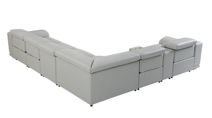 Light Gray Italian Leather U Shaped Seven Piece Sectional w/ Console