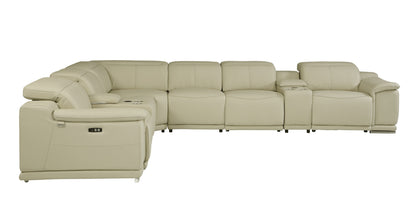 Beige Italian Leather U Shaped 8 Piece Sectional w/ Console