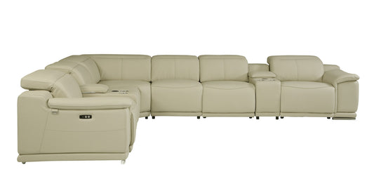 Beige Italian Leather U Shaped 8 Piece Sectional w/ Console