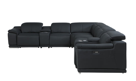 Black Italian Leather U Shaped 8 Piece Sectional w/ Console