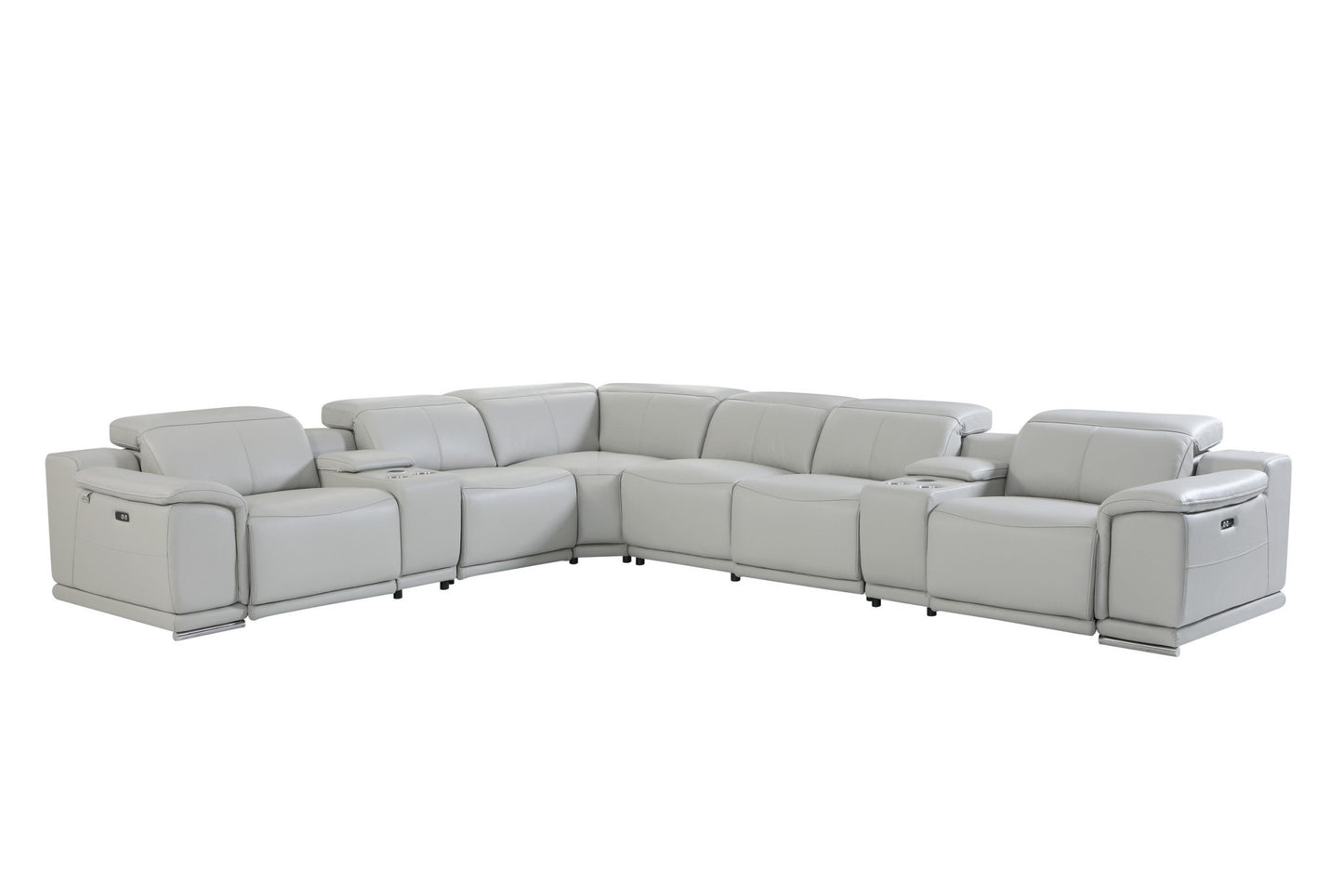 Light Gray Italian Leather U Shaped 8 Piece Sectional w/ Console