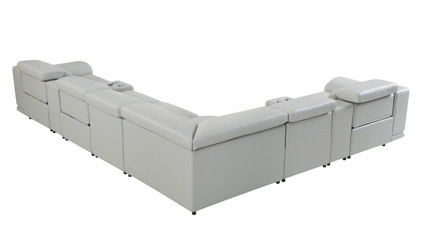 Light Gray Italian Leather U Shaped 8 Piece Sectional w/ Console