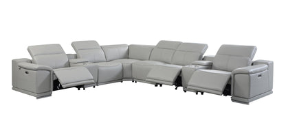 Light Gray Italian Leather U Shaped 8 Piece Sectional w/ Console