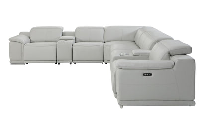 Light Gray Italian Leather U Shaped 8 Piece Sectional w/ Console