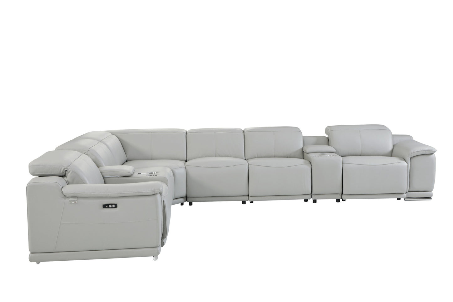 Light Gray Italian Leather U Shaped 8 Piece Sectional w/ Console