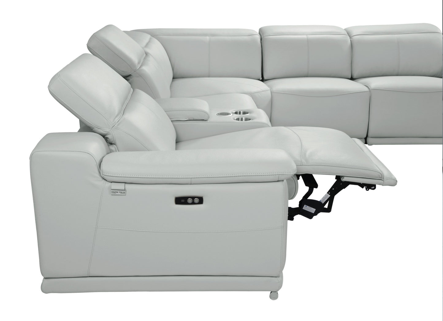 Light Gray Italian Leather U Shaped 8 Piece Sectional w/ Console