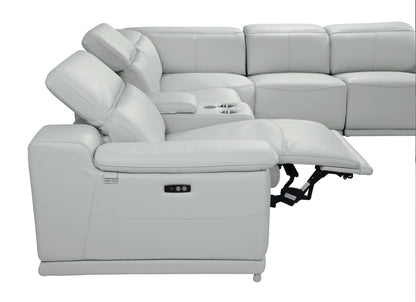 Light Gray Italian Leather U Shaped 8 Piece Sectional w/ Console