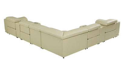 Beige Italian Leather U Shaped 8 Piece Sectional w/ Console