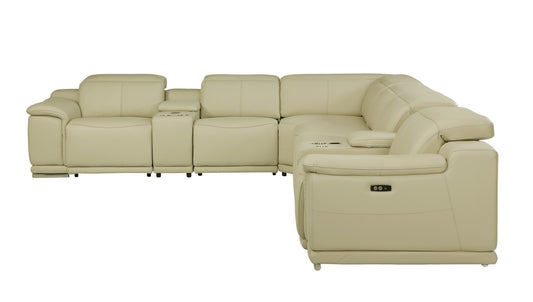 Beige Italian Leather U Shaped 8 Piece Sectional w/ Console